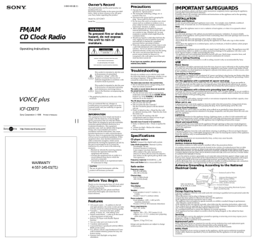 Sony ICF-CD873 Operating Instructions | Manualzz