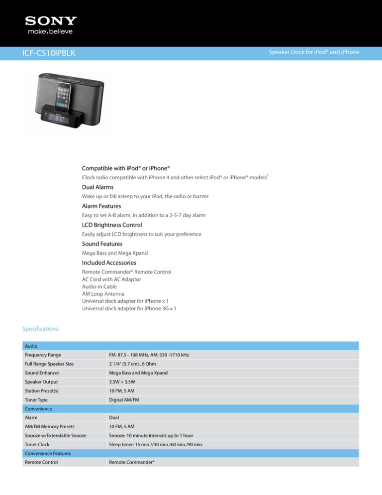 Sony ICF-CS10IP Specification Sony ICF-CS10IP Specification