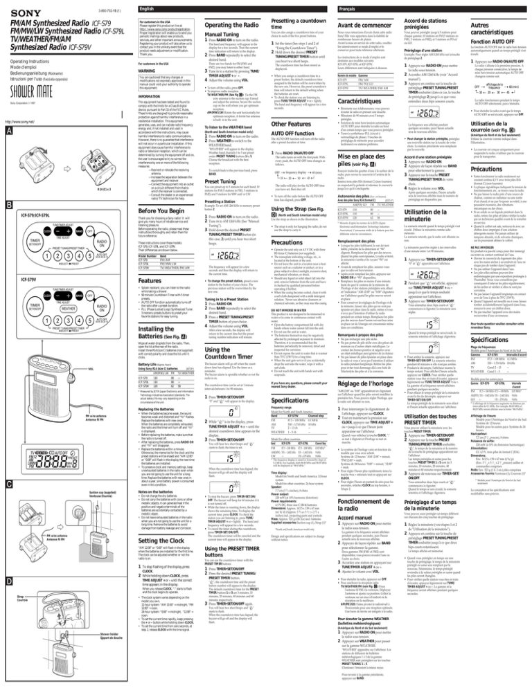 Sony ICF-S79L, ICF-S79, ICF-S79V Owner's manual Sony ICF-S79L, ICF-S79, ICF-S79V Owner's manual