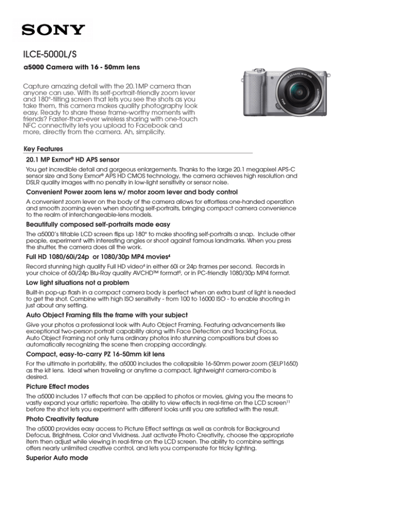 Sony ILCE-5000L/S Specification Sony ILCE-5000L/S Specification