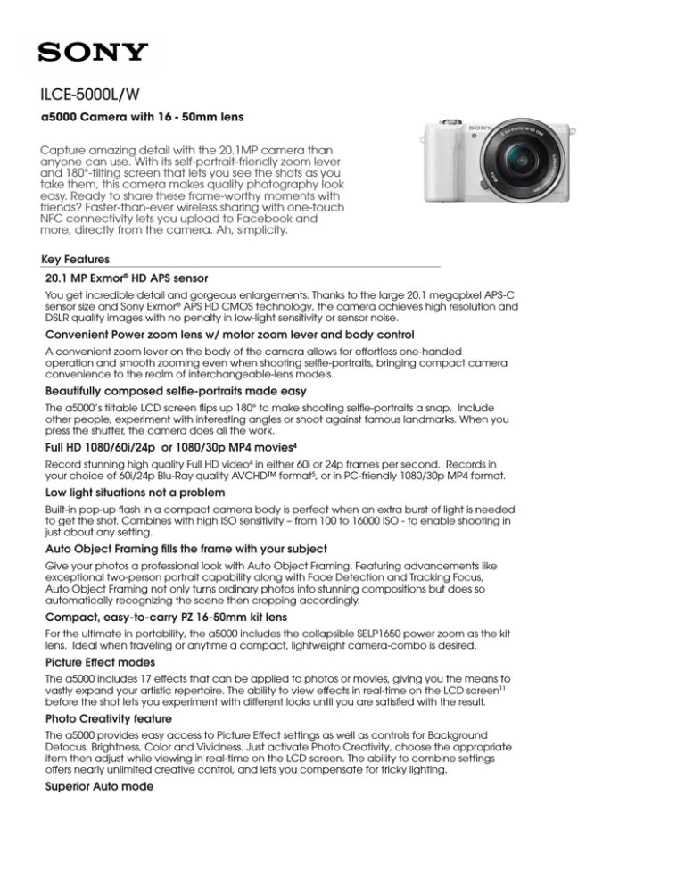Sony ILCE-5000LW Specification Sony ILCE-5000LW Specification