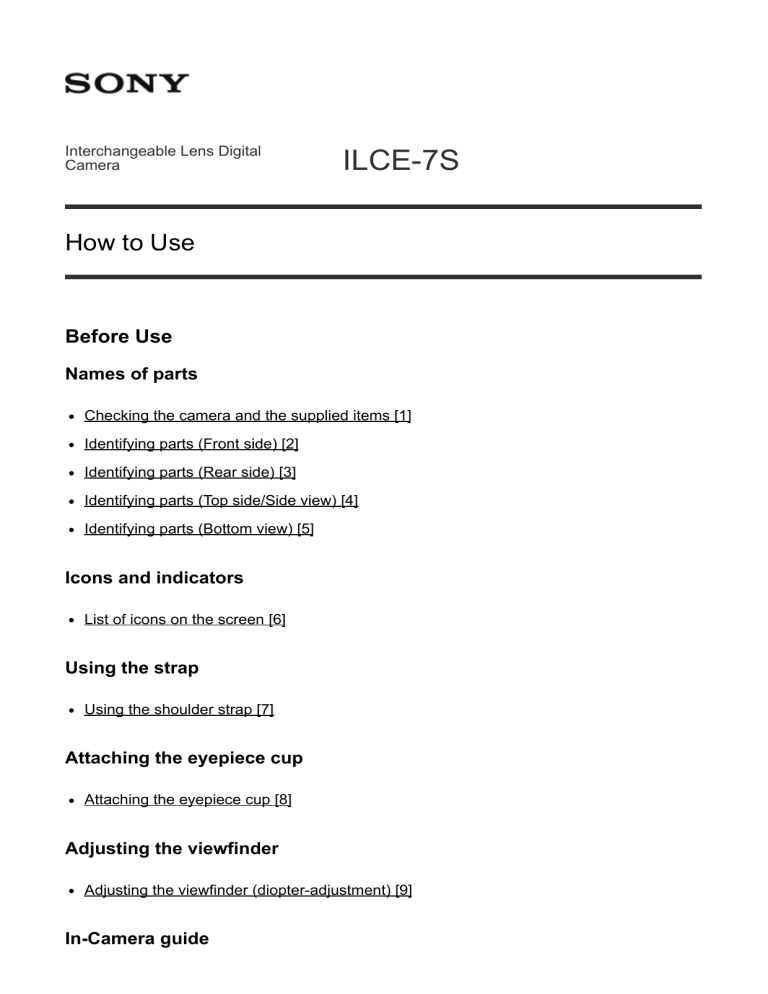 Sony ILCE-7S/B, α 7S, ILCE 7S User guide Sony ILCE-7S/B, α 7S, ILCE 7S User guide