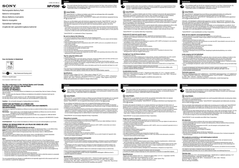 Sony InfoLithium NP-F550 User's manual Sony InfoLithium NP-F550 User's manual
