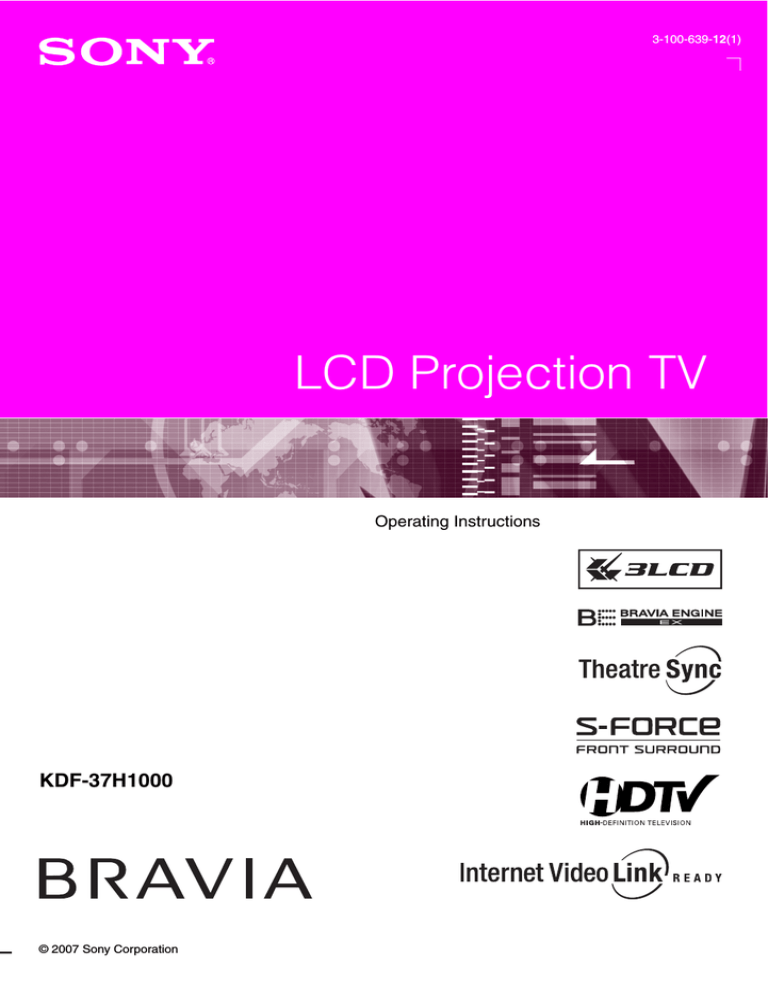 Sony KDF-37H1000 User's manual Sony KDF-37H1000 User's manual