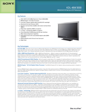 Sony KDL-W6W3000 User's Manual | Manualzz