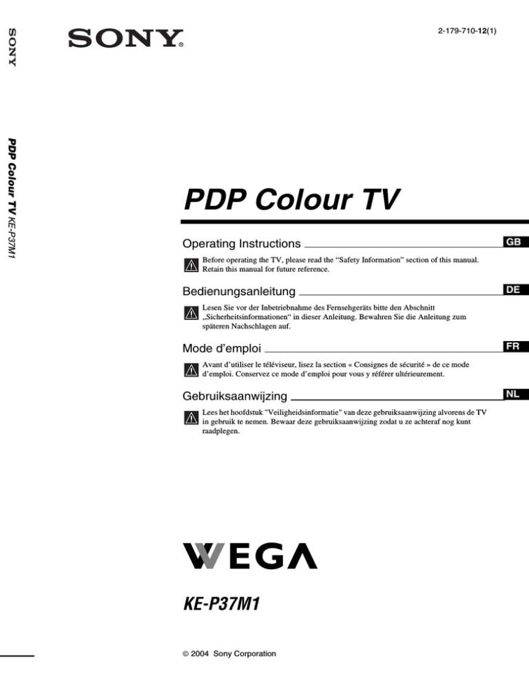 Sony KE-P37M1 User's manual Sony KE-P37M1 User's manual