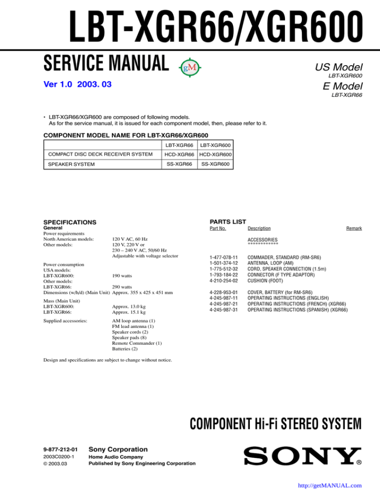 Sony LBT-XGR600 User's manual Sony LBT-XGR600 User's manual