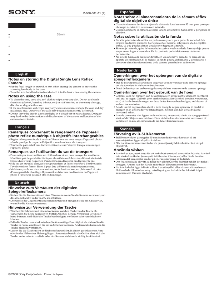 Sony LCS-AMA Important information Sony LCS-AMA Important information