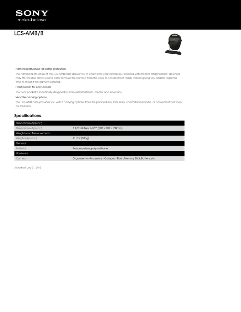 Sony LCS-AMB Specification Sony LCS-AMB Specification