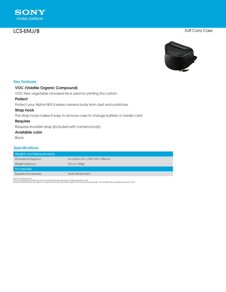 Sony LCS-EMJ Specification Sony LCS-EMJ Specification