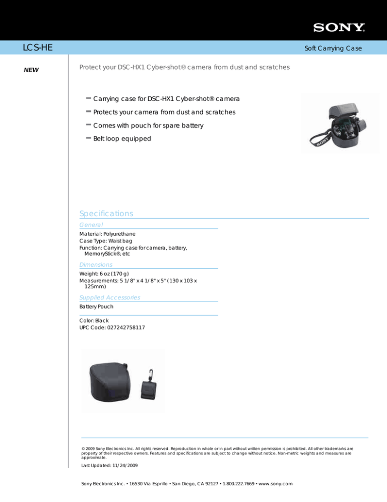 Sony LCS-HE Specification Sony LCS-HE Specification