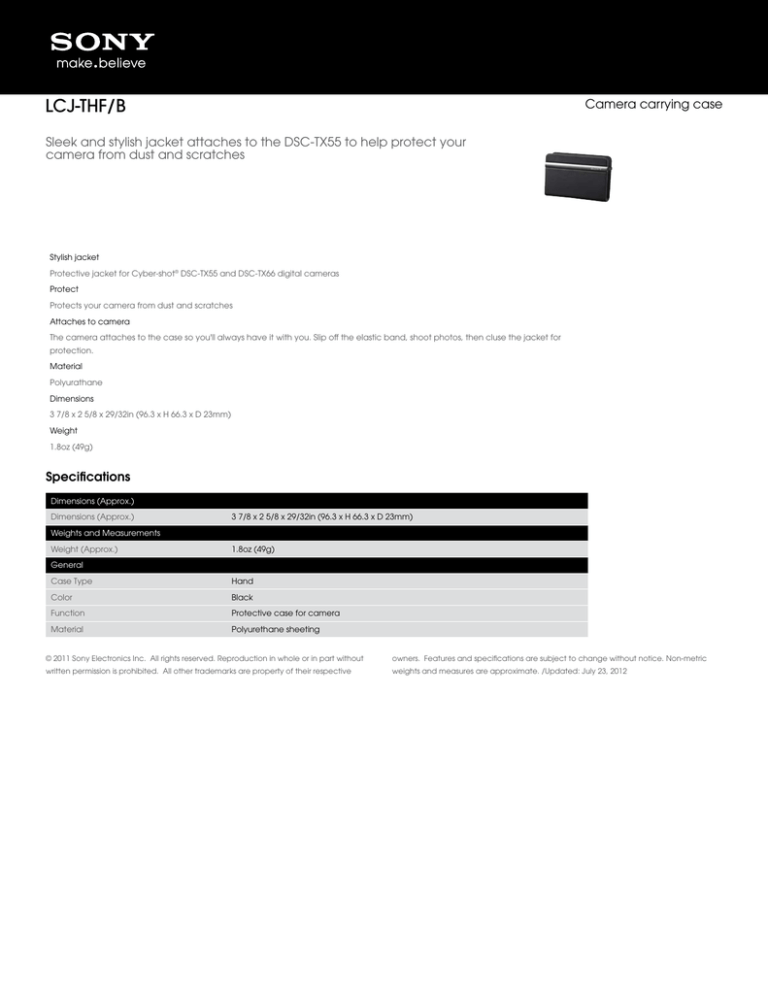 Sony LCS-THF Specification Sony LCS-THF Specification