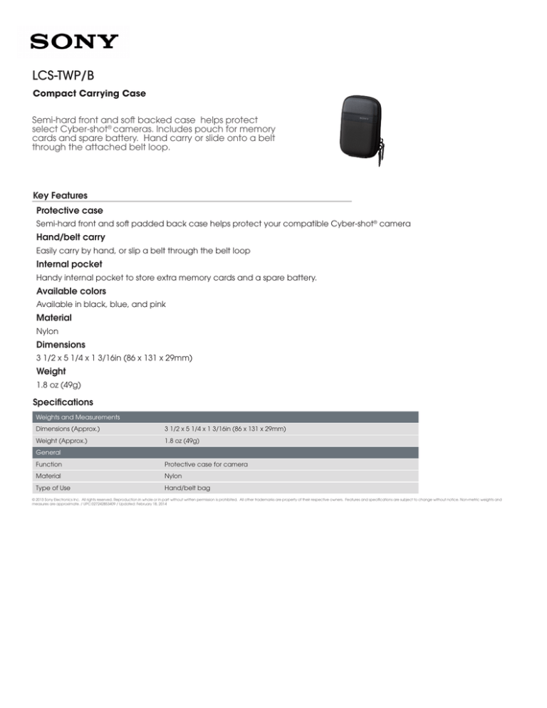 Sony LCS-TWP Specification Sony LCS-TWP Specification