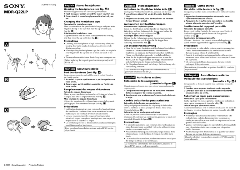 Sony MDR Q22LP, MDR-Q22LP Owner's manual Sony MDR Q22LP, MDR-Q22LP Owner's manual
