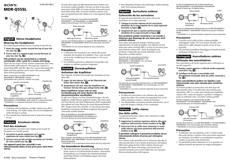 Sony MDR-Q55SL, MDR Q55SL User's manual Sony MDR-Q55SL, MDR Q55SL User's manual