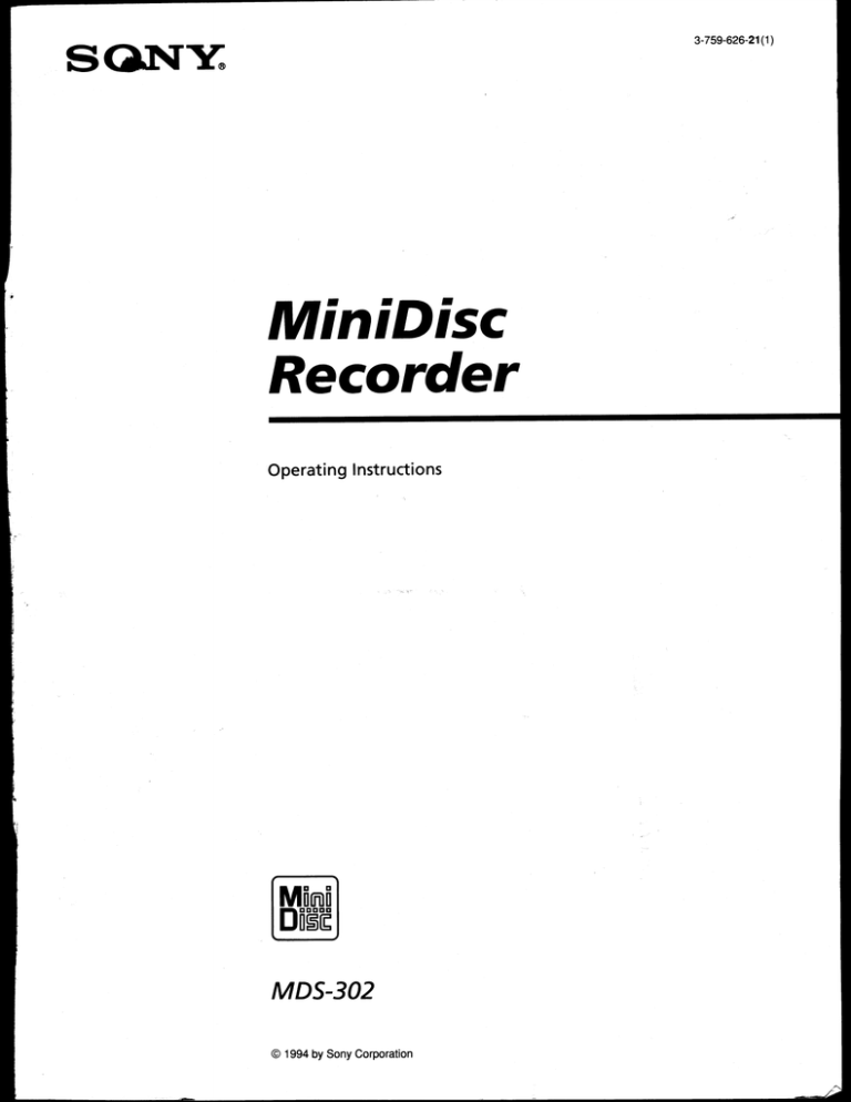 Sony MDS-302 User's manual Sony MDS-302 User's manual