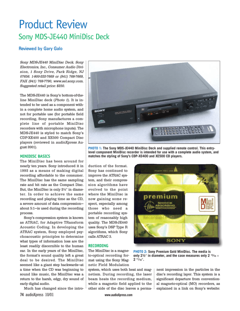 Sony MDS-JE440 User's manual Sony MDS-JE440 User's manual