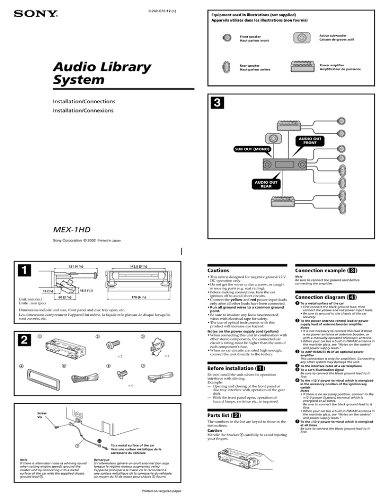 Sony MEX-1HD Installation Instructions Sony MEX-1HD Installation Instructions