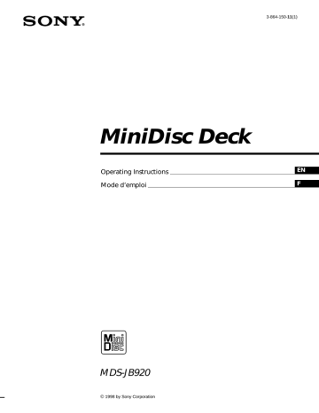 Sony MINIDISC MDS-JB920, MDS-JB920 User's manual Sony MINIDISC MDS-JB920, MDS-JB920 User's manual