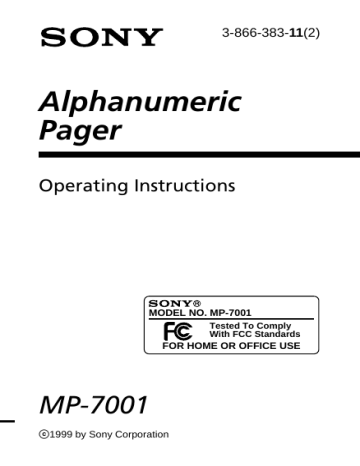 Sony MP-7001 User's manual Sony MP-7001 User's manual