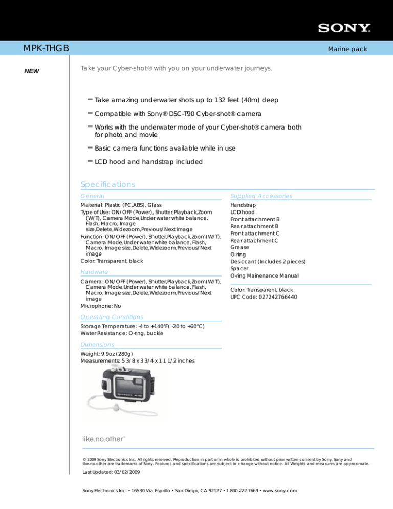 Sony MPK-THGB Specification Sony MPK-THGB Specification