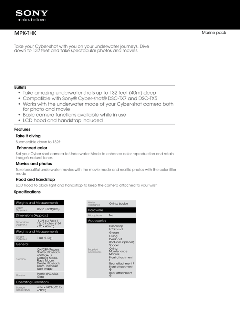 Sony MPK-THK Specification Sony MPK-THK Specification
