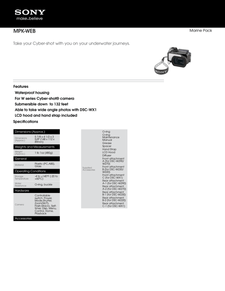 Sony MPK-WEB Specification Sony MPK-WEB Specification