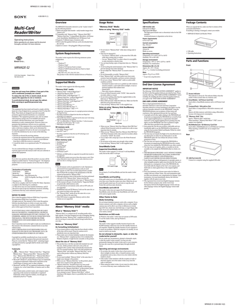 Sony MRW62E-S1 User's manual Sony MRW62E-S1 User's manual