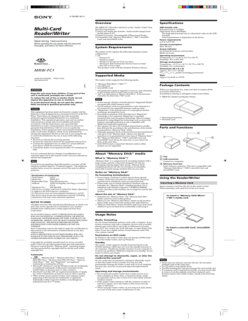Sony MRWFC1 User's manual Sony MRWFC1 User's manual