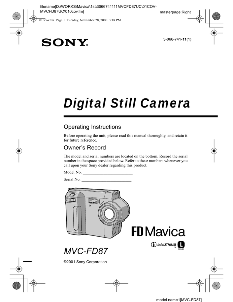 Sony Mavica MVC-FD87, MVC-FD87, MVCFD87 User manual Sony Mavica MVC-FD87, MVC-FD87, MVCFD87 User manual