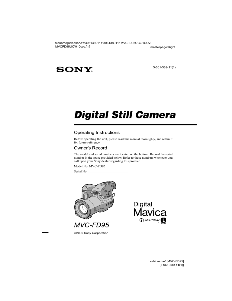 Sony Mavica MVC-FD95, MVC-FD95 User manual Sony Mavica MVC-FD95, MVC-FD95 User manual
