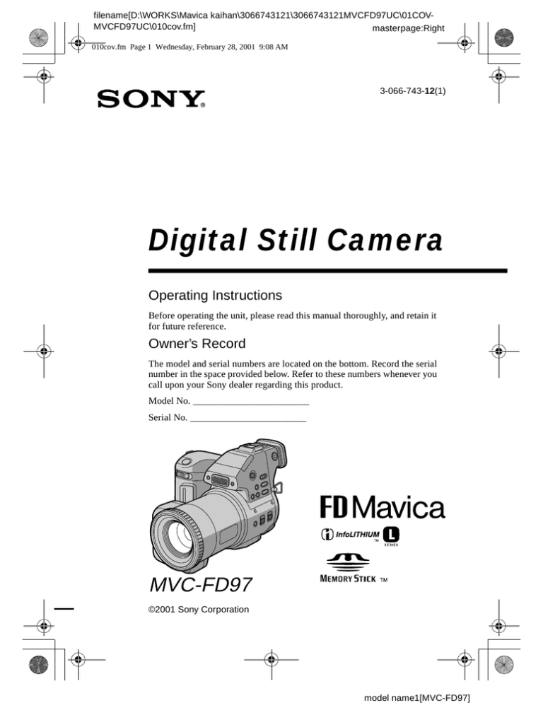 Sony Mavica MVC-FD97, MVC-FD97 Operating instructions Sony Mavica MVC-FD97, MVC-FD97 Operating instructions