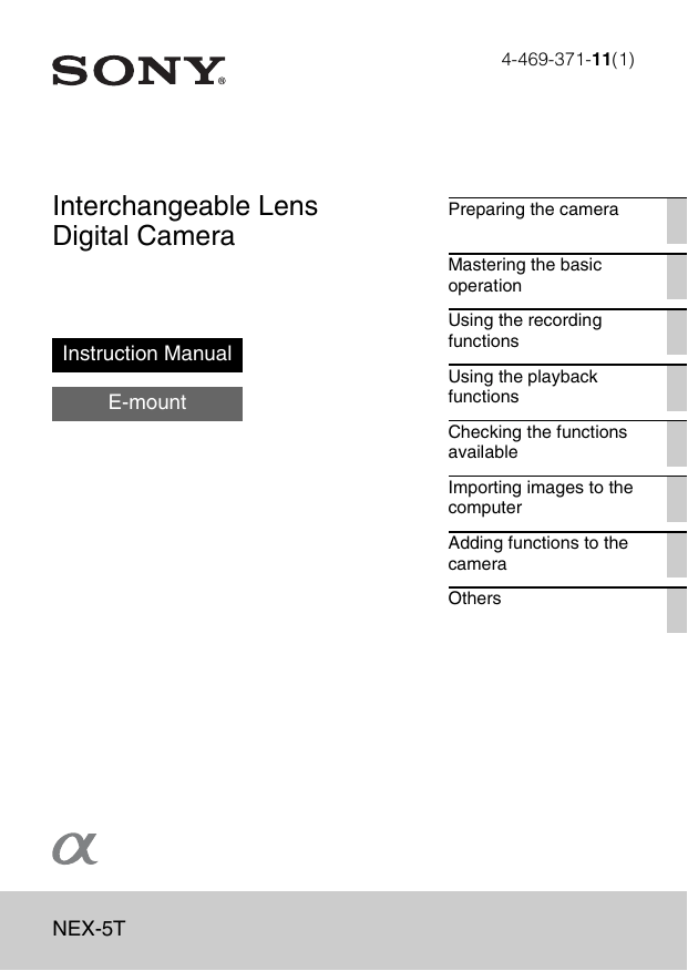 Sony NEX-5T/B, NEX-5T, NEX-5TL, NEX-5TY, NEX 5TL, NEX 5T Instruction manual Sony NEX-5T/B, NEX-5T, NEX-5TL, NEX-5TY, NEX 5TL, NEX 5T Instruction manual
