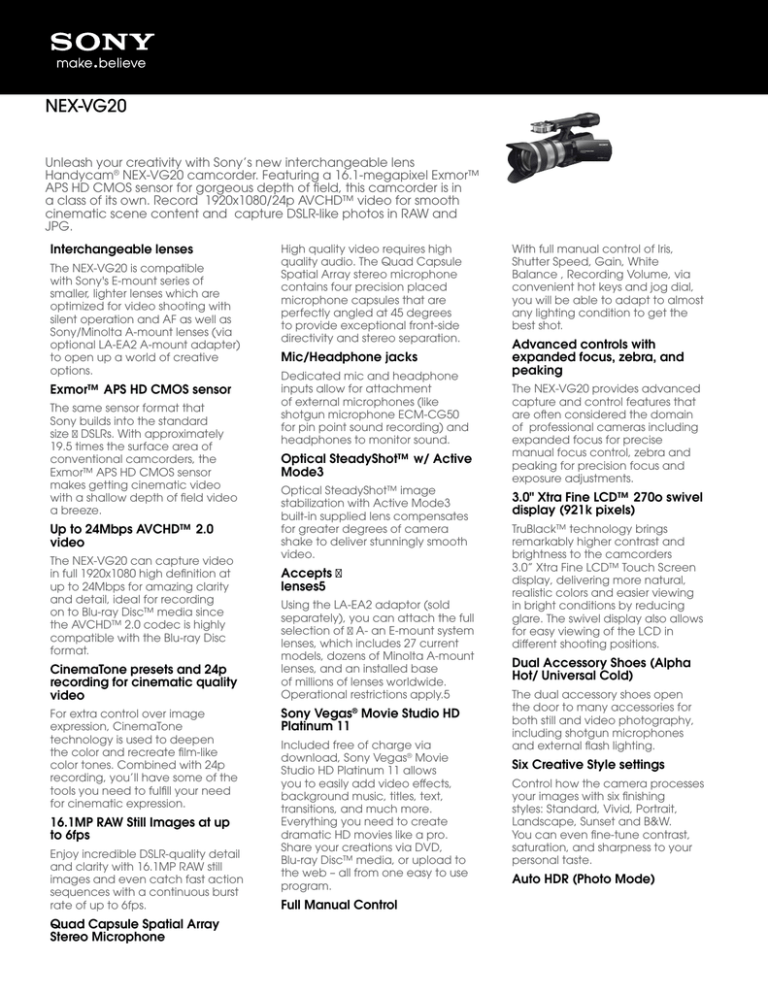 Sony NEX-VG20 User's manual Sony NEX-VG20 User's manual