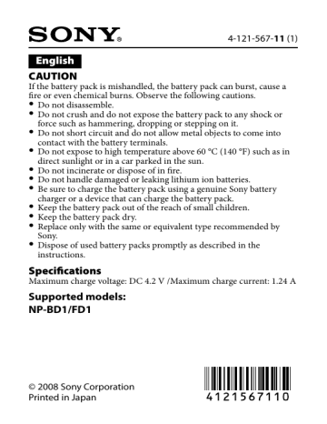 Sony NP-FD1 User manual Sony NP-FD1 User manual