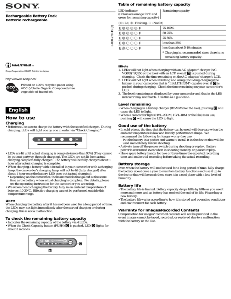 Sony NP QM71D, InfoLITHIUM NP-QM71D, InfoLITHIUM NP-QM91D, NP QM91 User's manual Sony NP QM71D, InfoLITHIUM NP-QM71D, InfoLITHIUM NP-QM91D, NP QM91 User's manual