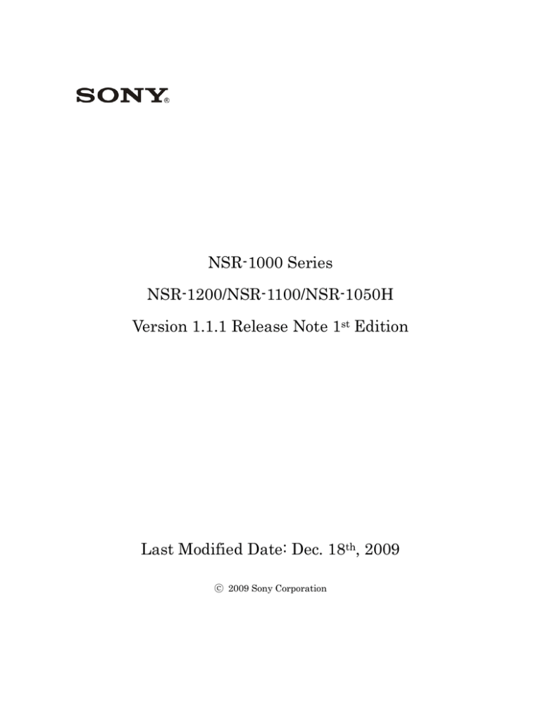 Sony NSR-1100 User's manual Sony NSR-1100 User's manual