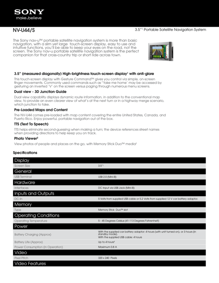 Sony NV-U44/S Specification Sony NV-U44/S Specification