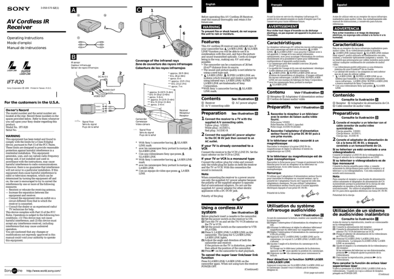 Sony IFT-R20 User's manual Sony IFT-R20 User's manual