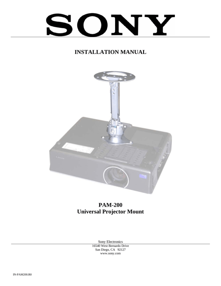 Sony PAM-200 User manual Sony PAM-200 User manual