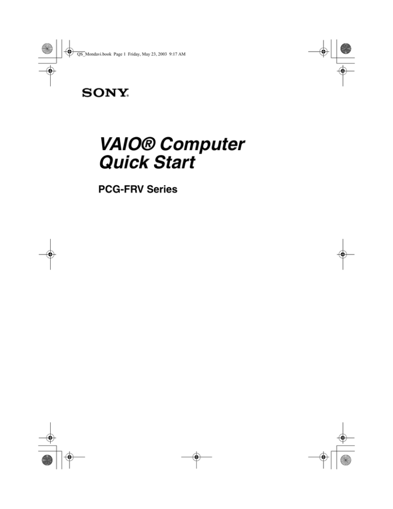 Sony PCG-FRV23 Quick start guide Sony PCG-FRV23 Quick start guide