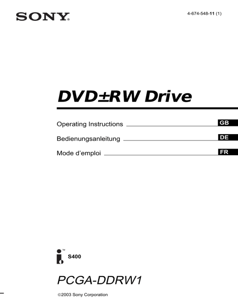 Sony PCGA-DDRW1 Operating instructions Sony PCGA-DDRW1 Operating instructions