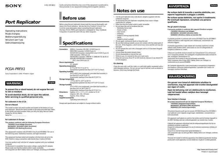 Sony PCGA-PRFX1 Owner's manual Sony PCGA-PRFX1 Owner's manual
