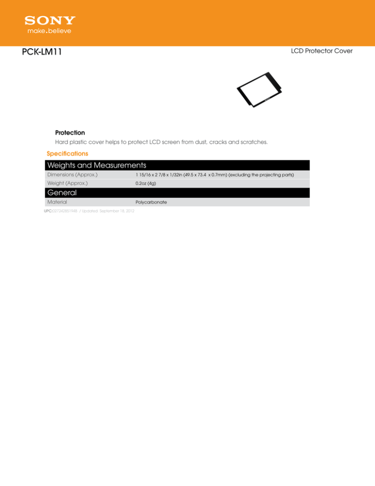 Sony PCK-LM11 Specification Sony PCK-LM11 Specification