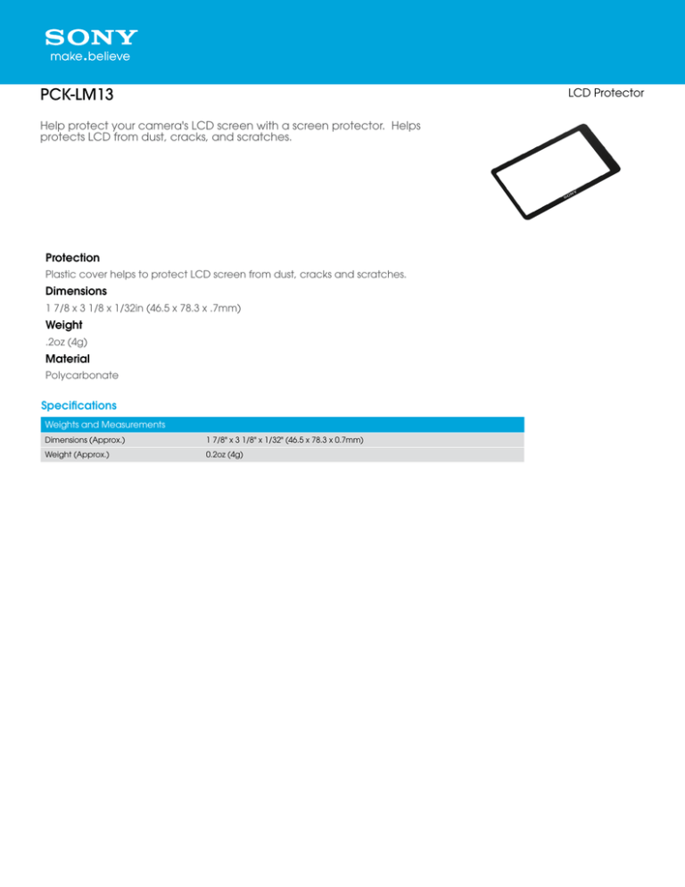Sony PCK-LM13 Specification Sony PCK-LM13 Specification