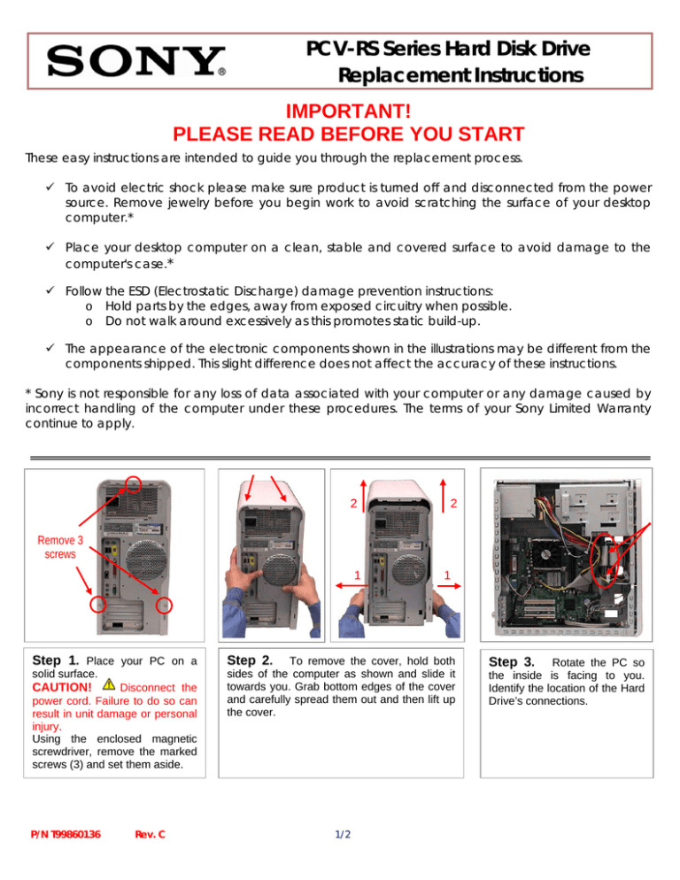 Sony PCV-RS100 Installation guide Sony PCV-RS100 Installation guide