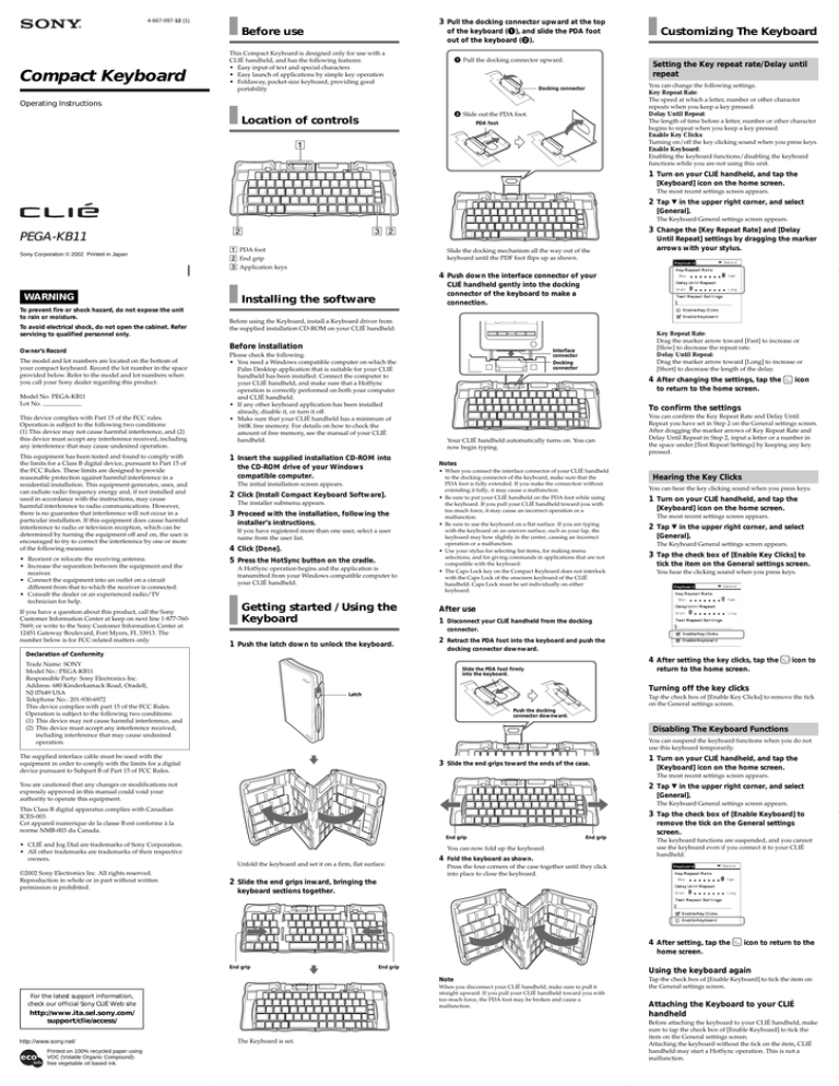 Sony PEGA-KB11 User's manual Sony PEGA-KB11 User's manual