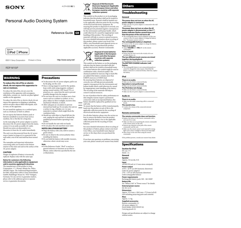 Sony RDP-M15IP User manual Sony RDP-M15IP User manual