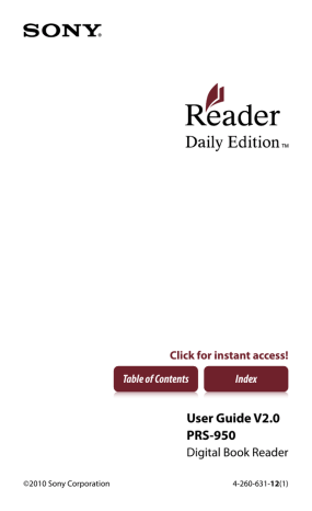 Sony Reader PRS-950 User's manual Sony Reader PRS-950 User's manual