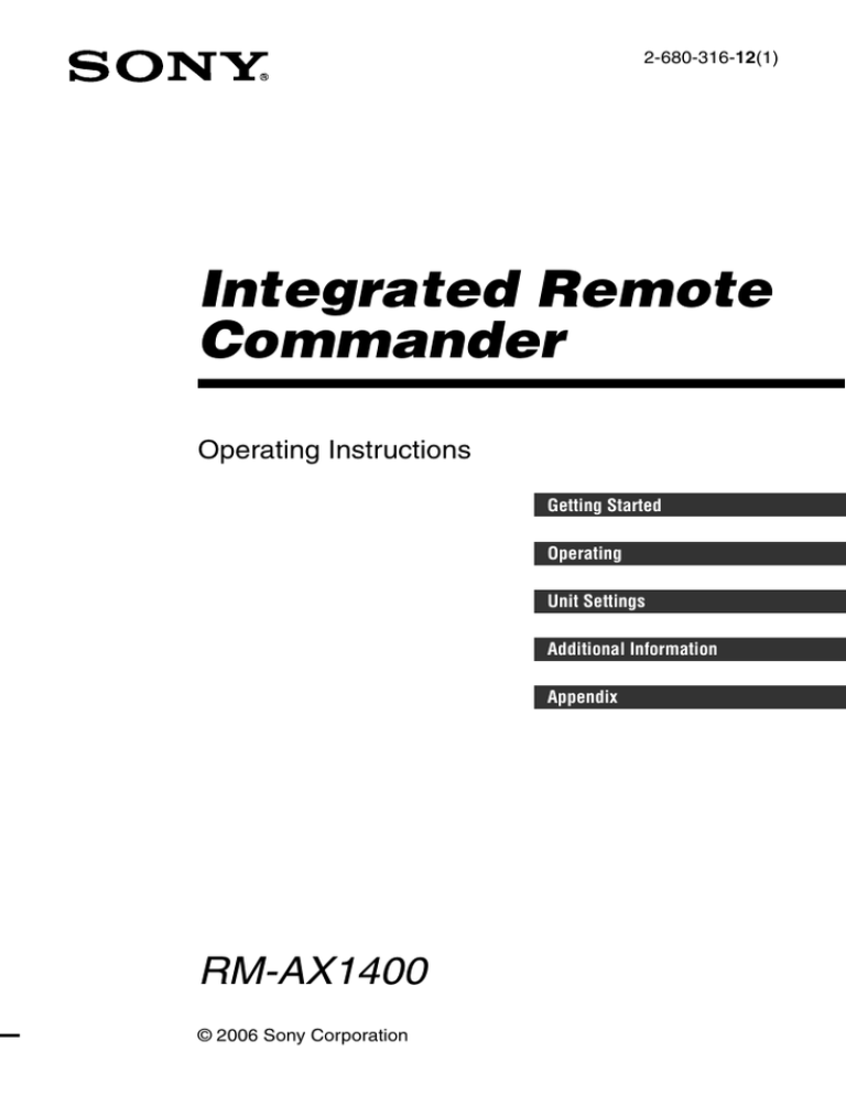 Sony RM-AX1400 User's manual Sony RM-AX1400 User's manual